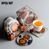 6pcs creative annual ring resin coaster dinner table heat insulated coffee tea cup placemats