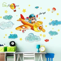 creative cartoon sky plane child wall stickers for kids rooms boy girl bedroom wall decor self adhesive stickers decoration home