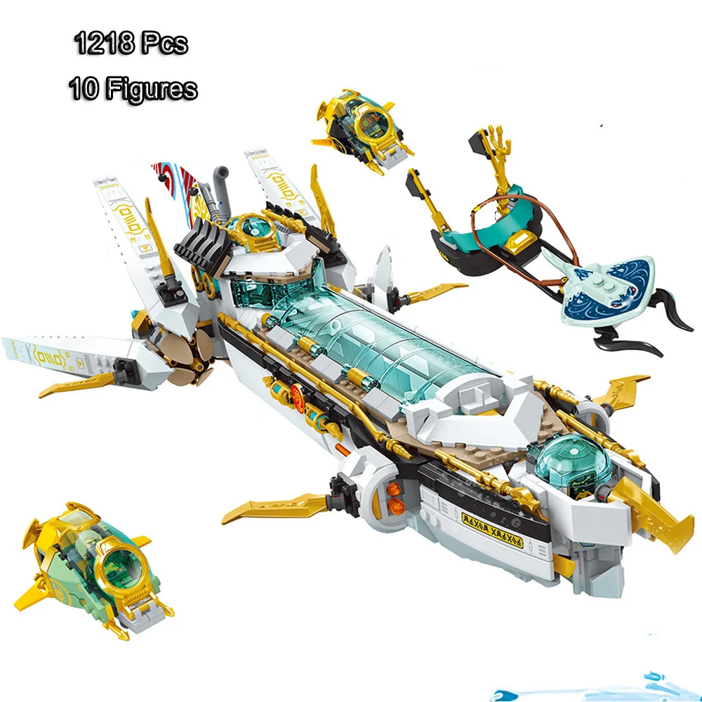 

1218Pcs Hydro Bounty Submarine Model Building Blocks Bricks Season 15 Undersea Mecha Water Dragon Toys For Children Gift 71756