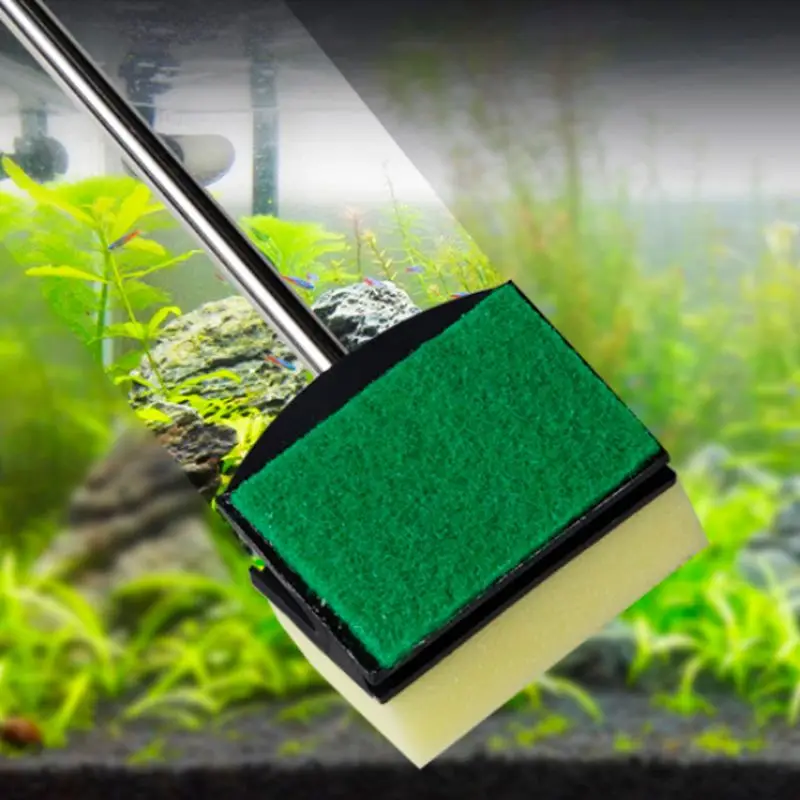 

Cleaning Brush Double Face Sponge Fish Tank Aquarium Glass Algae Remover Scraper Long Steel Handle Cleaner Tool K3NA