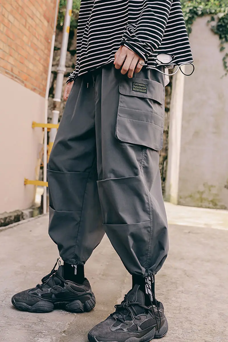 

IEFB /men's wear 2021 new men's casual loose workwear trousers drawstring turnup ankle-length pants for male springcloth 9Y3929