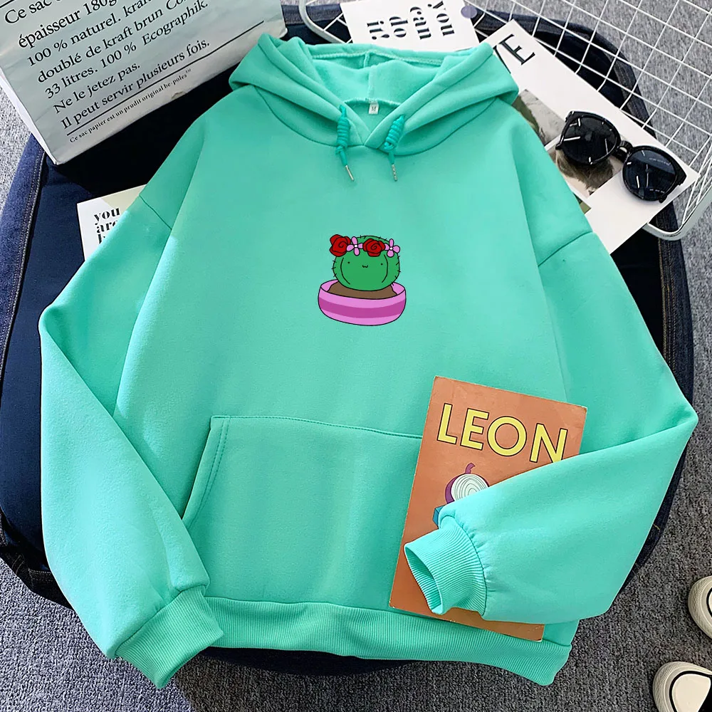Cute Funny Cactus Sweatshirt Casual Pullover Hoodie Oversized Kpop Sweetshirt for Girls Long Sleeve Hooded Women Soft Tracksuit