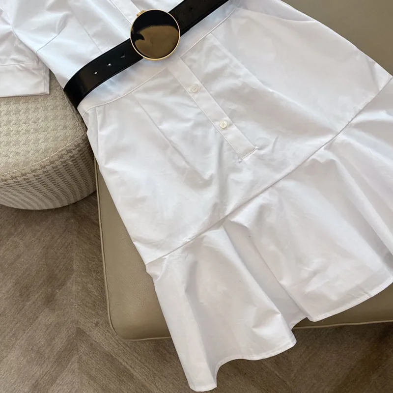 

Nylon series Women's clothing 2021 new classic fashion short-sleeved skirt pocket decoration suit neck belt dress