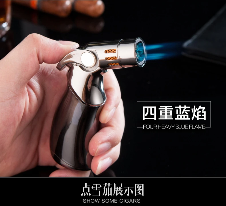 Турбо зажигалка бензиновая Зажигалка для сигар 4 струи многоразовая