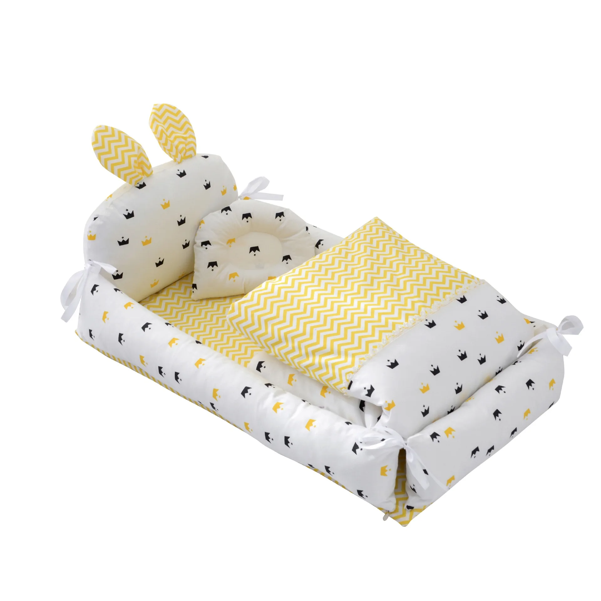 

90cm BabyNest with Pillow Portable Crib Travel Bed Cartoon Stripes Cotton Cradle for Newborn Washable Baby Bed Bassinet Bumper