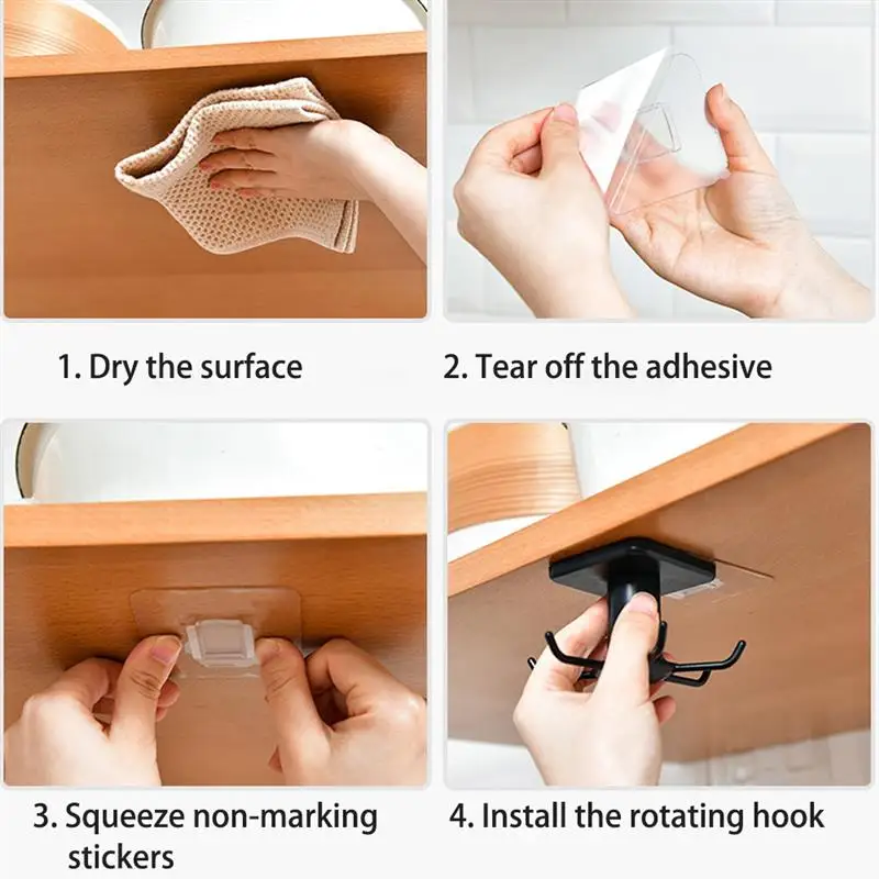 

Kitchen Hook360 Degrees Rotated Kitchen Hooks Self Adhesive 6 Hooks Home Wall Door Hook Handbag Clothes Hanger Hanging Rack