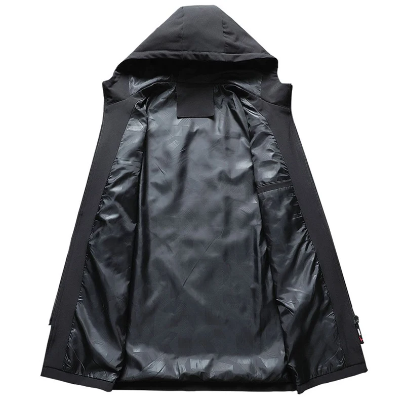 

Spring Autumn Casual Long Jacket Men 2020 Plus size M-5XL Stand collar Windproof Jackets Hooded Solid Elastic Windbreaker