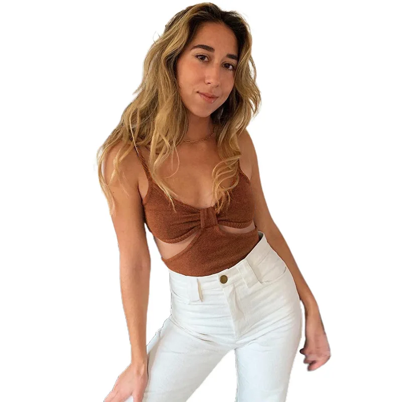 

2021 Summer New Women's Hollow Strapless Strapless Sexy Hollow Slim Camisole Crop Top Tank Top Women