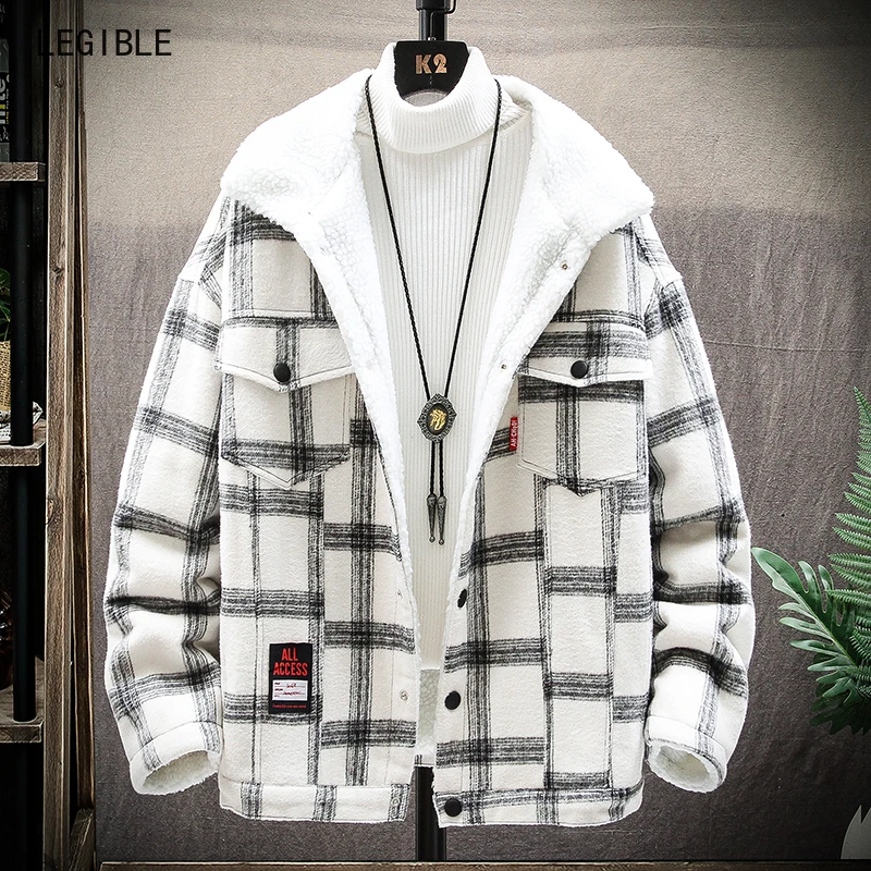 

y2k LEGIBLE 2023 Winter Jacket Men Loose Parka Men Fashion Thick Warm Plaid Mens Jackets and Coats Fleece Jackets Men