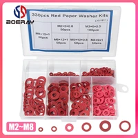 330pcs red steel washers flat pad paper meson gasket washer set spacer m2 m3 m4 m5 m6 m8 insulation washer kits