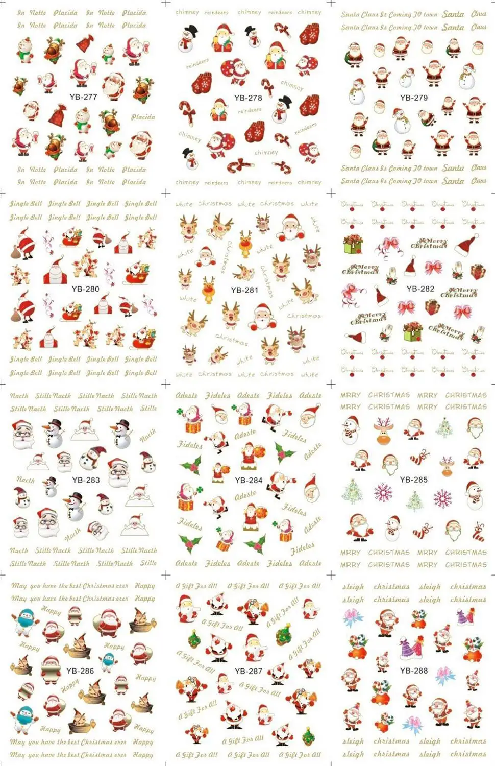 3D наклейки для ногтей с изображением Санта/Клауса/лося/снеговика на Рождество