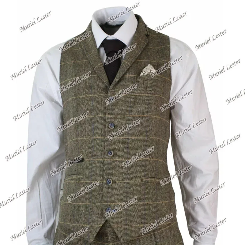 Зимние винтажные свадебные костюмы клетчатые твидовые плотные коричневые