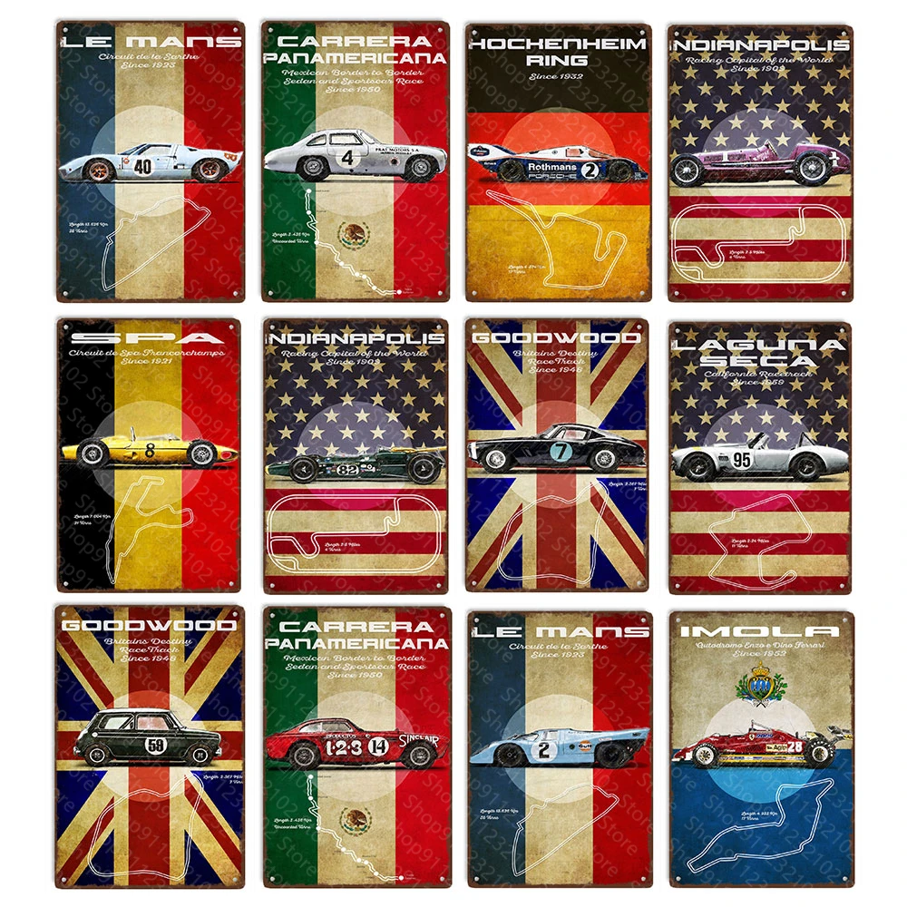 

Cars BluePrints Circuit Tin Sign Iron Plate Vintage Metal Posters Tin Signs for Home Bar Pub Club Man Cave Wall Decor