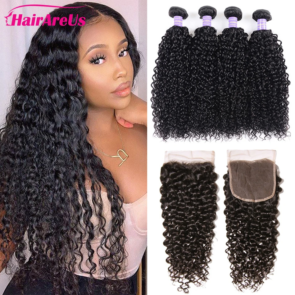 

Transparent Lace Closure with Bundles Brazilian Jerry Curly Hair Bundles with Closure Human Hair Bundles For Women 30 inch