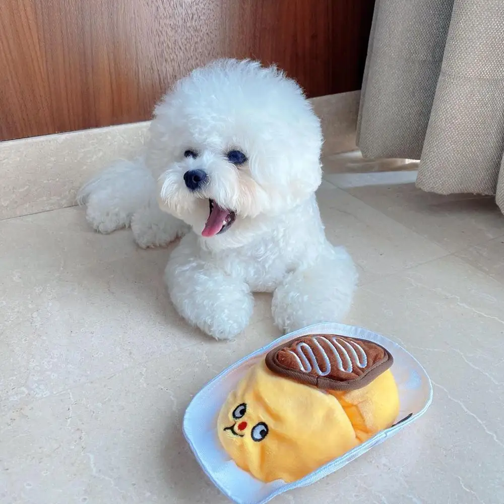 Omurice Plush Squeaky Bone Dog Toys Bite-Resistant Clean Chew Puppy Training Toy Soft omelet rice Pet Supplies Cat Mint toy | Дом и сад