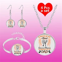 a piece of my heart lives in heaven in memory of my jewelry set glass necklace earring bracelet totally 4 pcs for womens gifts