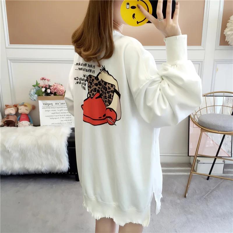 Крутой длинный свитер с мультяшным животным женская одежда весенний хлопковый