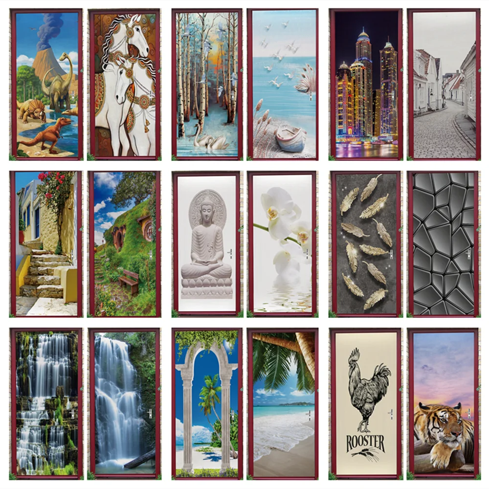 

Modern White Buddha Door Sticker Living Room Bedroom PVC Self-Adhesive Waterproof Murals Wallpaper For Walls View 3D Stickers