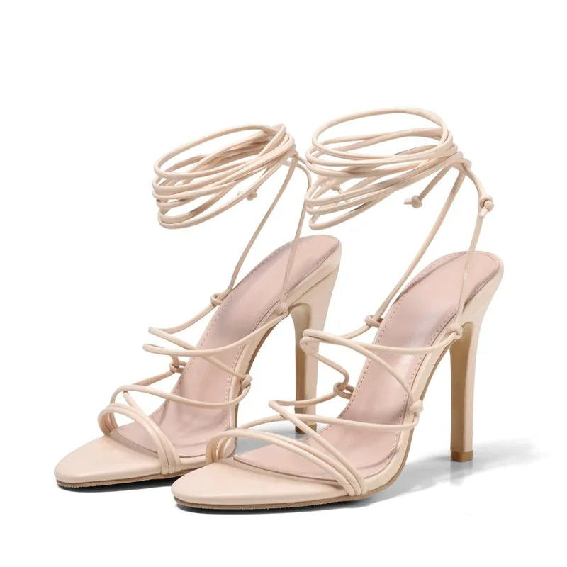 

Women Pu Leather Bandage Stiletto High Heel Sandals Party Dress Black Shoes Tacon Cuadrado Fashion Shoe Sandalias Mujer 2021