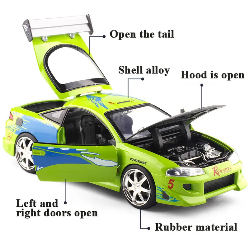 Модель спортивного автомобиля JADA 1:24 Green Mitsubishi игрушечный автомобиль из сплава