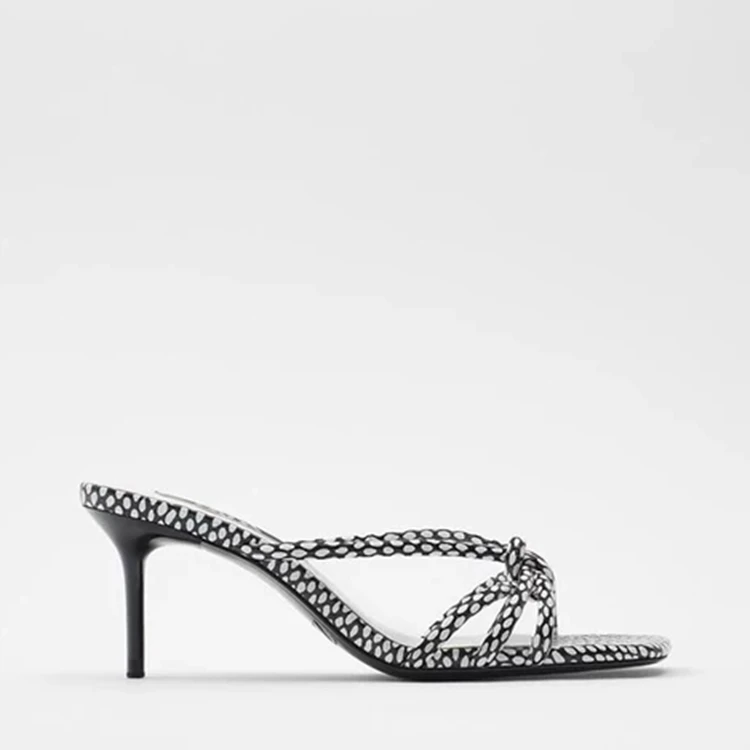 

Square Toe High-Heeled Shoes Lady Med Multicolored Sandals Ladies' Slippers Slipers Women Cross-Tied 2021 Thin Rubber PU Rome Sl