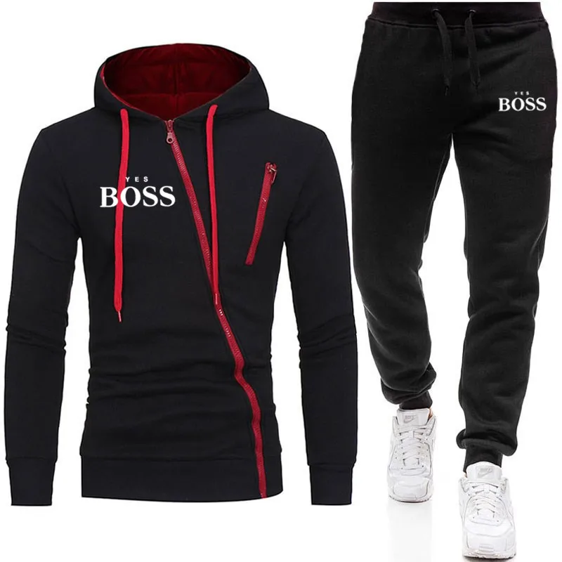 

Men's casual wear is the boss 2020 autumn and winter new hooded jogging zipper hoodie + pants 2PC sets of men's sportswear suits