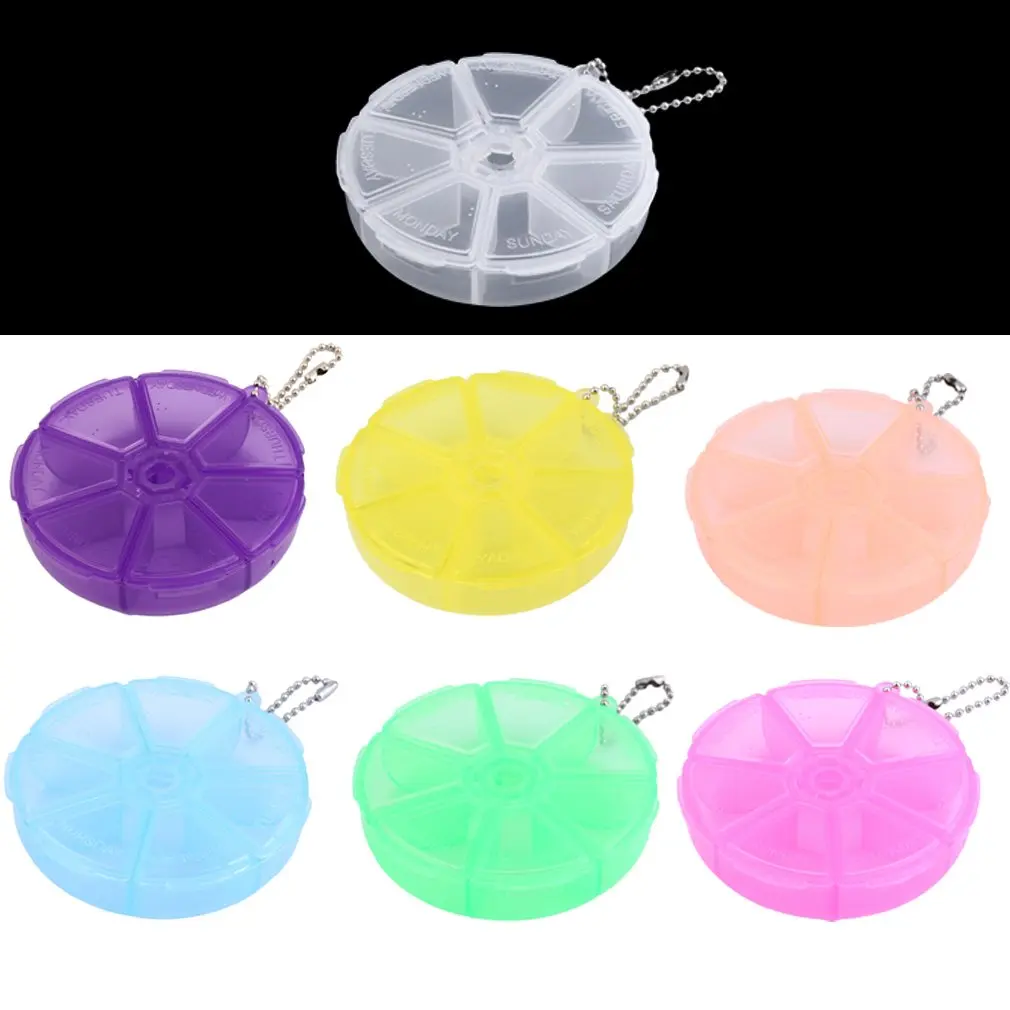 Plastic 7 Slots Round Daily Weekly Days Tablet Pill Medicine Holder Organizer Craft Beads Jewelry Storage Box Case | Красота и