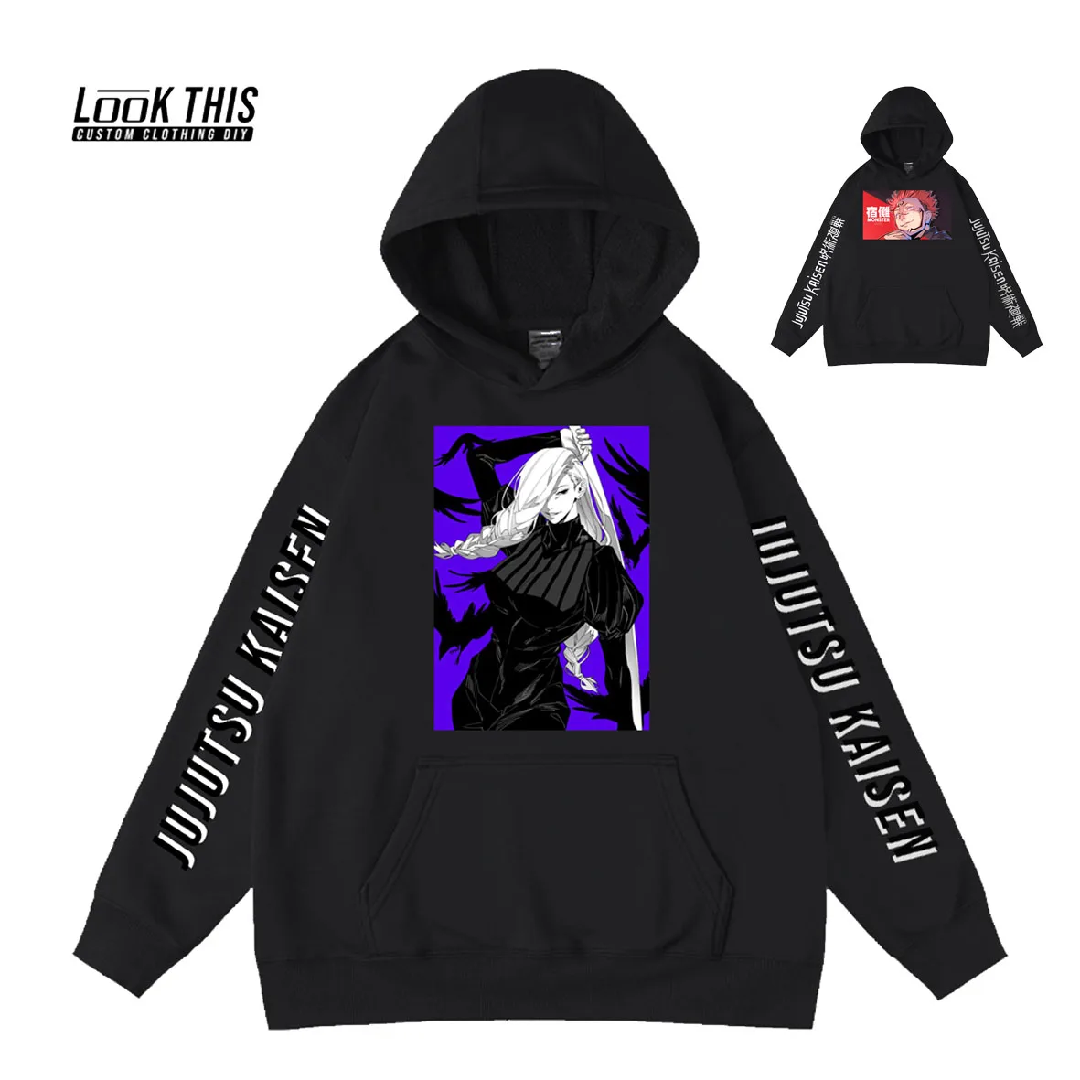 

Janpanese Anime Jujutsu Kaisen Hoodies Cartoon Cuff Print Hoody kids clothes girls Oversize Hooded sweatshirts Pullover Hoodie