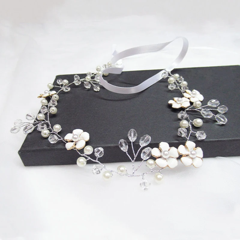 Свадебная повязка на голову с жемчугом ручной работы со стразами модная для