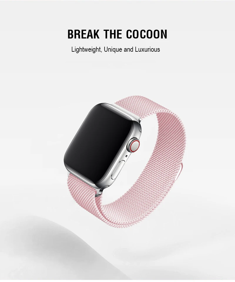 Светильник с розовой Миланской петлей, 40, 44 мм, ремешок для Apple Watch, серия 5, 4, браслет для девочек, женский браслет, I phone Watch Series 2, 3 полосы