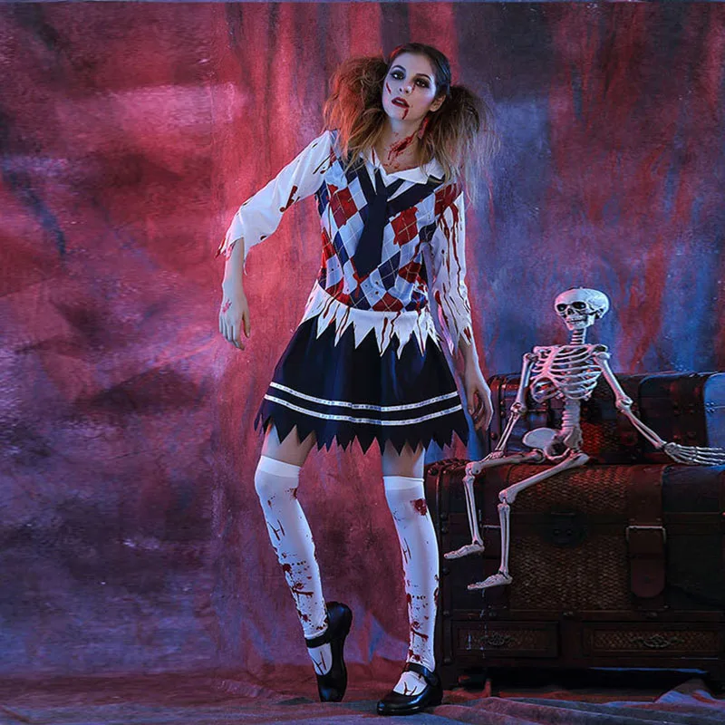 Женская школьная девушка костюм зомби проверенный страшный призрак