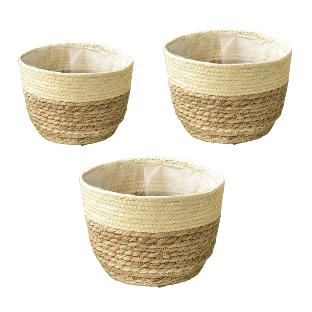 

Nordic Straw Storage Basket Environmentally Friendly Rattan Indoor And Outdoor Garden Tool With Plastic Lining Plant Pot