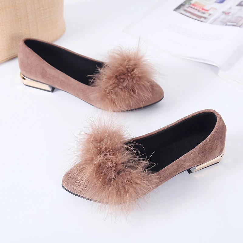 

Slip on Women Shoes Woman Loafers Plus Size Ballet Flats Flock Real Fur Pointed Toe Single Casual Shoes Soft Bottom Ladies Shoes