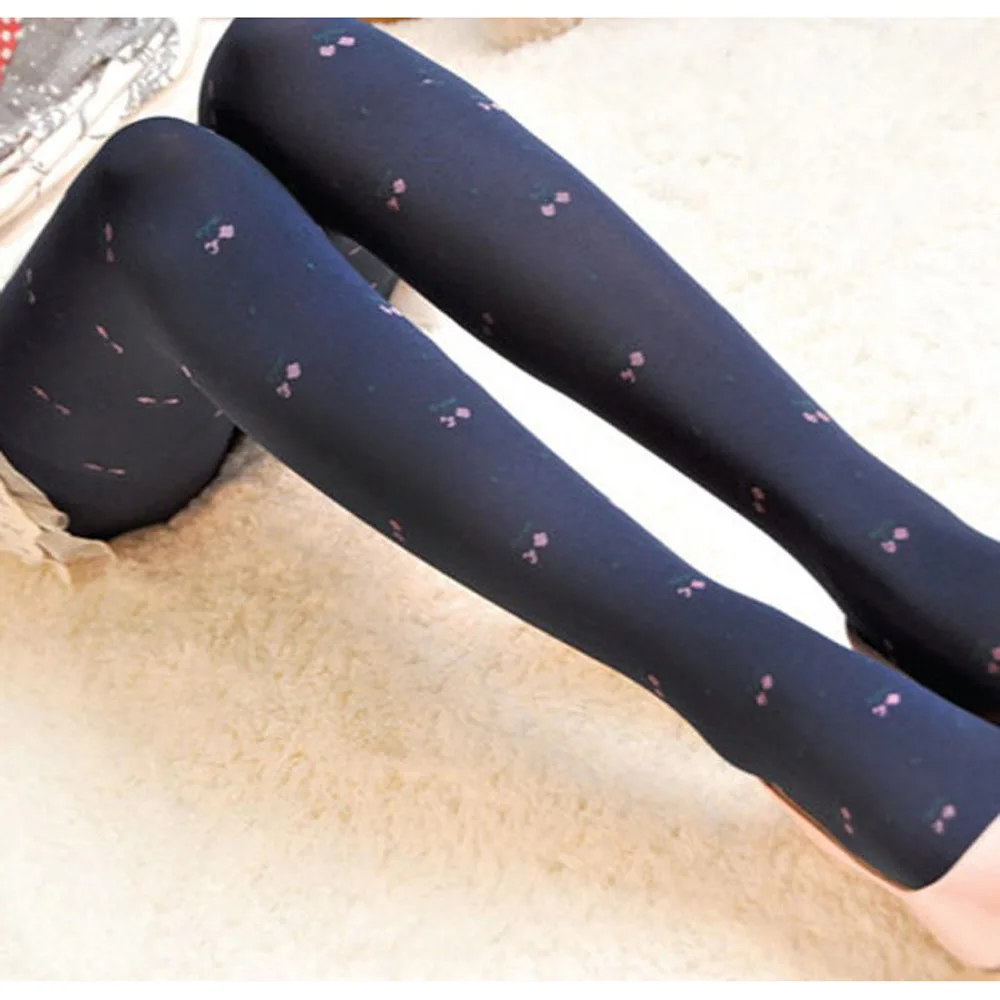 Женские элегантные тонкие колготки с принтом вишни качественные бархатные