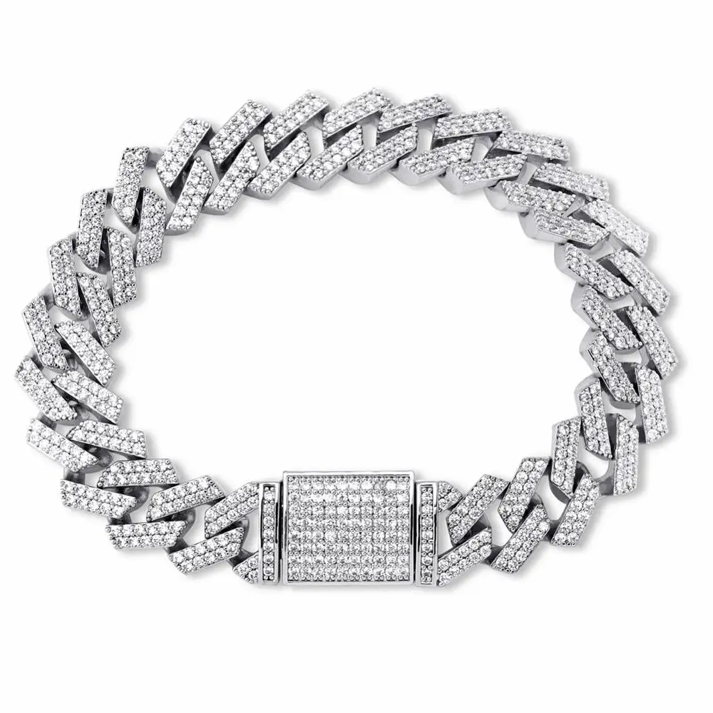 Silver Цзинао 14 мм замок застежка кубинская ссылка 7-9 дюймов браслет Iced Out AAA кубический циркон Bling хип хоп мужские ювелирные изделия подарок - Окраска металла: Silver