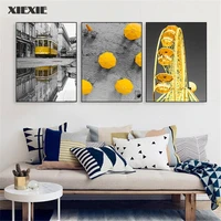nordic canvas painting landscape home decor wall art poster living room print yellow umbrella ferris wheel retro scenery picture