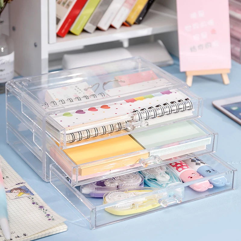 

3-Tier Drawer Desk Organizer Artifact Student Desktop Stationery Storage Box Office Supplies Storage Box Desktop Organizer Box