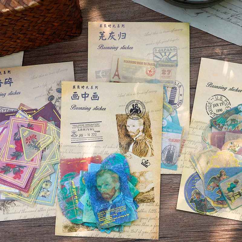 

40pcs/pack Retro Style Van Gogh Painting Stationery Sticker Scrapbooking Planner Journal Diary Diy Craft Decorative Label