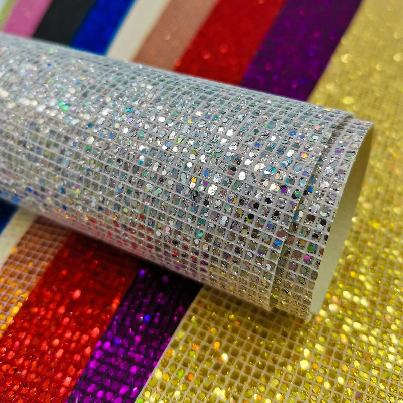 

20CM*15CM Plaid Sequin Glitter Iridescent Fabric Faux Synthetic PU Leather Sewing Handmade Bow Craft Bag Earring Diy Material