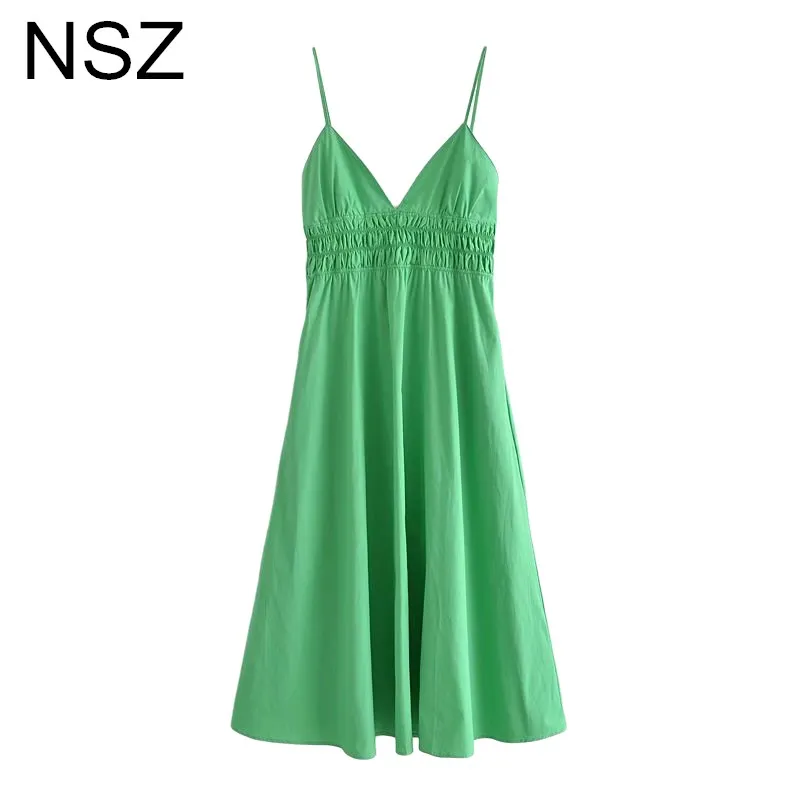 Платье женское Плиссированное на бретелях с V образным вырезом|Женские платья| |