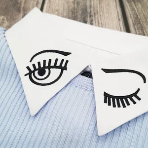 Вышивка в виде улыбки Поддельный Воротник Половина рукавом жилет со съемным воротником из искусственного Col Chemisie Рубашка с отворотом свитер украшение жилет