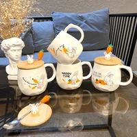 430ml korea cartoon rabbit coffee mug creative cute couple cup milk cup office cup with lid spoon girl gift ceramic cup