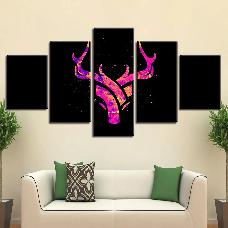 Постер картина рамка 5 шт. черный фон фиолетовый рога холст фотографии модульная