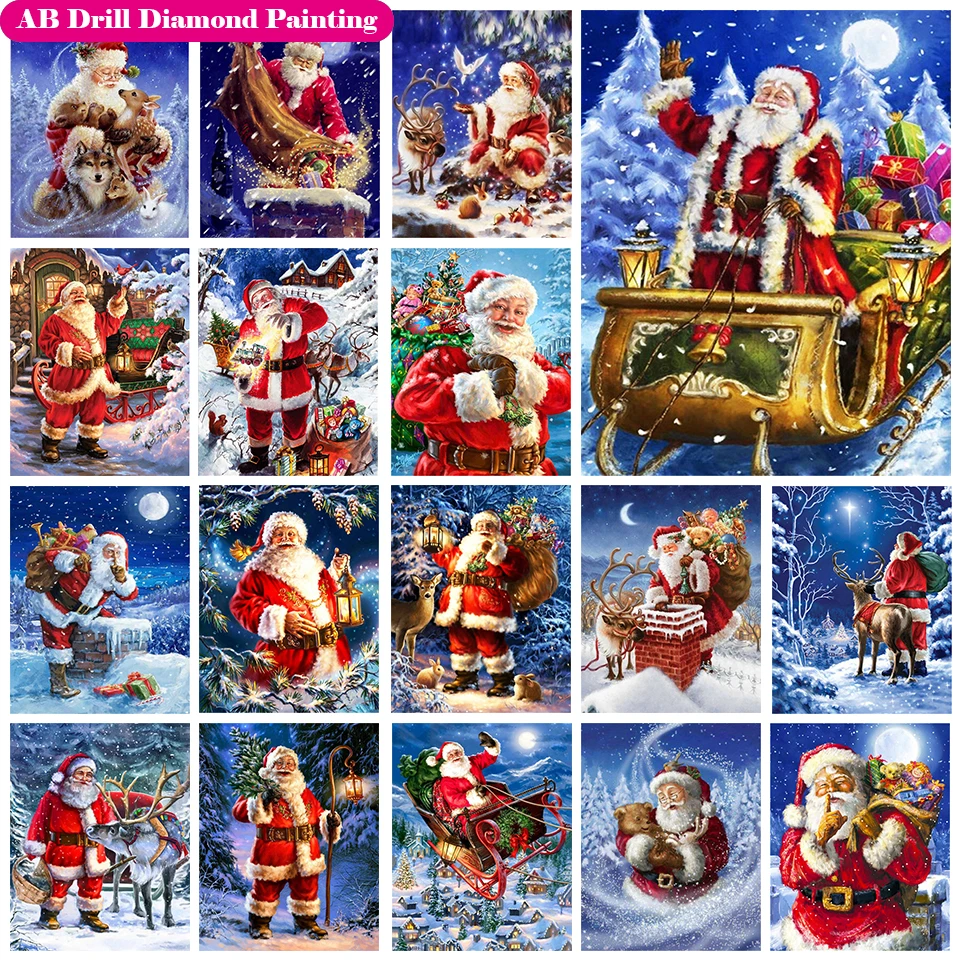Kits de pintura de diamantes AB para decoraci&oacute;n de Navidad, paisaje bordado de diamantes de nieve, Pap&aacute; Noel, decoraci&oacute;n de mosaicos de diamante 5D, regalos para ni&ntilde;os-0