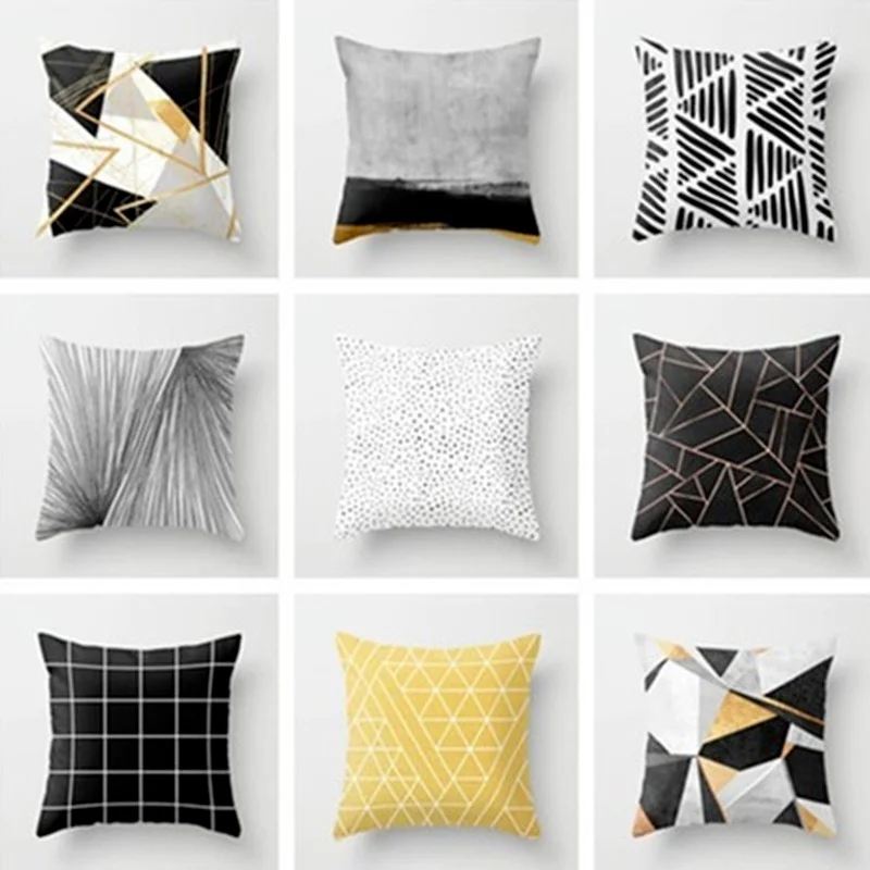 

45*45 cm Geometric Abstract Decorative Pillows Case Line Dot Pattern Plaid Designer White and Black Grey Cheap Cushion Cover