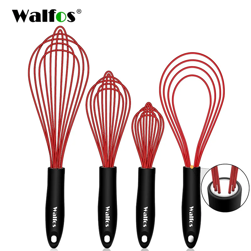 

WALFOS Silicone Whisk Stainless Steel Wire Whisk Egg Beater Heat Resistant Non Stick Cream Blender Coffee Foamer Kitchen Gadgets