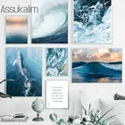 Настенный плакат с китами, волнистая живопись, океан, пейзаж, холст, художественный принт, скандинавские плакаты, современные настенные картины для декора гостиной
