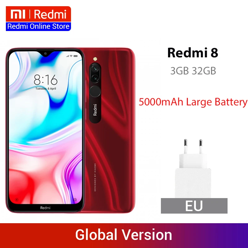 Xiaomi Redmi 8 смартфон с восьмиядерным процессором Snapdragon 439 ОЗУ 3 ГБ ПЗУ 32 12 МП 5000 мАч |