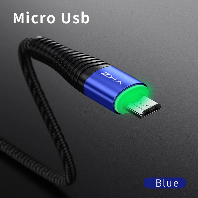 Синий YKZ светодиодный Micro USB кабель 3A Быстрая зарядка и синхронизация данных шнур для samsung huawei Xiaomi Andriod USB Microusb Кабели для мобильных телефонов - Цвет: Синий