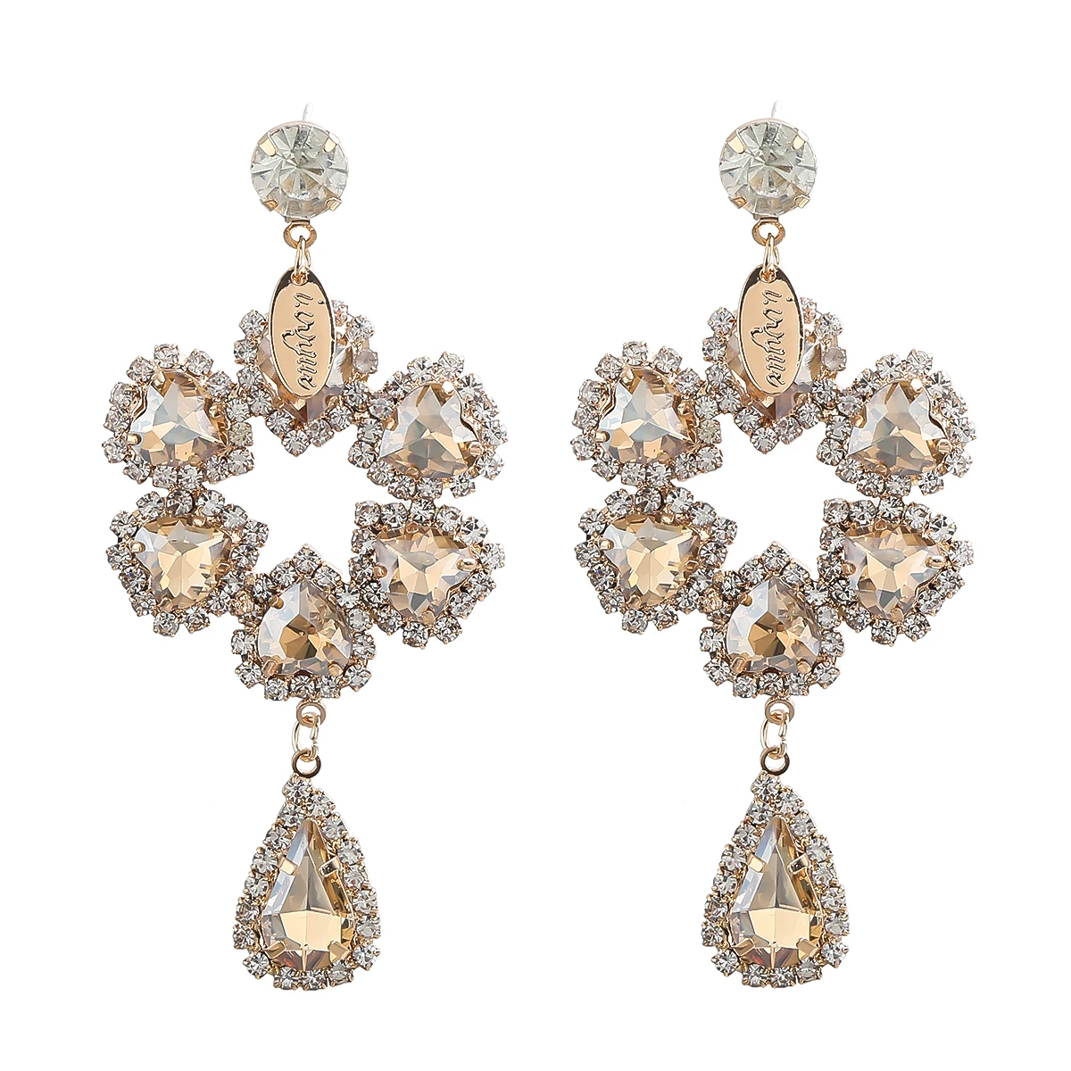 

Pauli Manfi Fashion Metal Glass Flower Geometric Earrings Women's Creative Popular Dangle Earrings Party Accessories